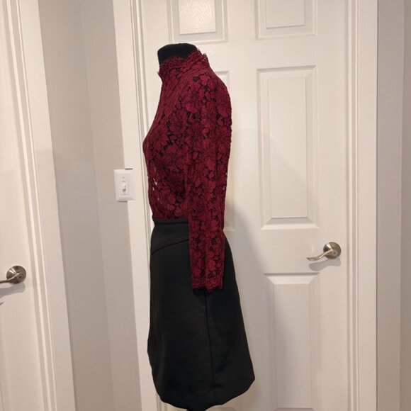 Sandro Paris Reem Lace Dress in Burgundy and Black, Sz Sm - Picture 6 of 6